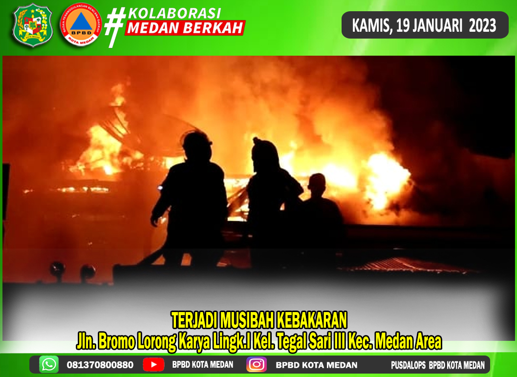 Terjadi Kebakaran di Jln. Bromo Lorong Karya Lingk.I Kel. Tegal Sari III Kec. Medan Area